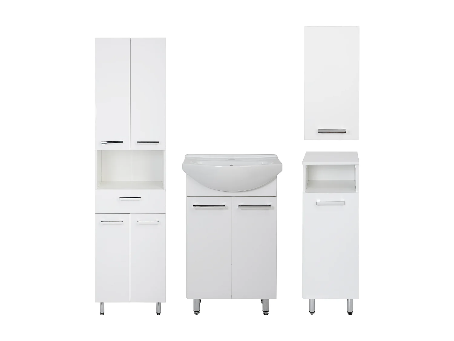 Conjunto blanco para baño de pie 50 cm Armario con lavabo Columna 50 cm Semicolumna Armario superior Lupo