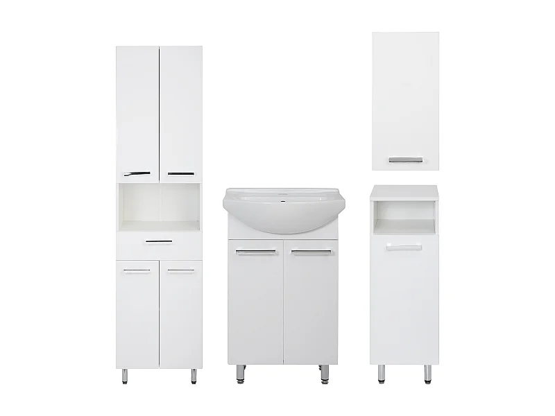 Conjunto blanco para baño de pie 50 cm Armario con lavabo Columna 50 cm Semicolumna Armario superior Lupo
