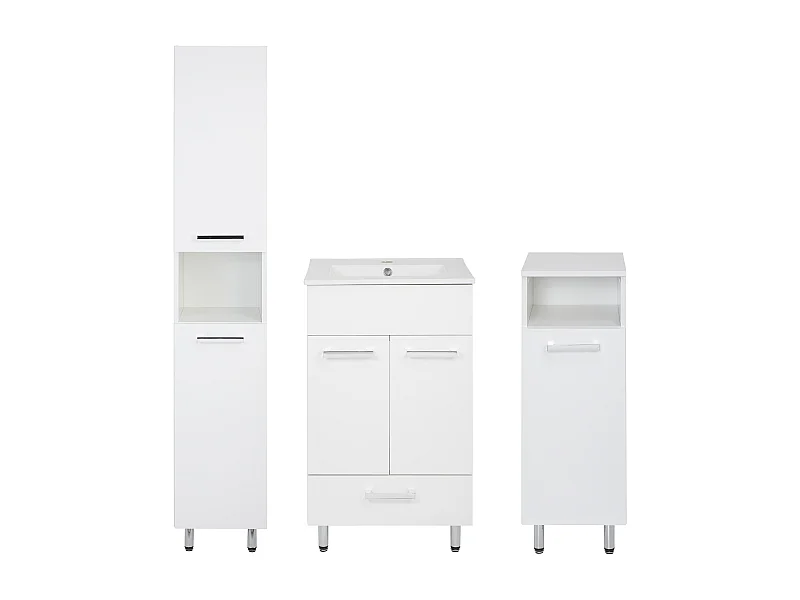 Weißes Badezimmer-Set, stehend, 50 cm, Schrank mit Waschbecken, Säule, Halbsäule  Lupo