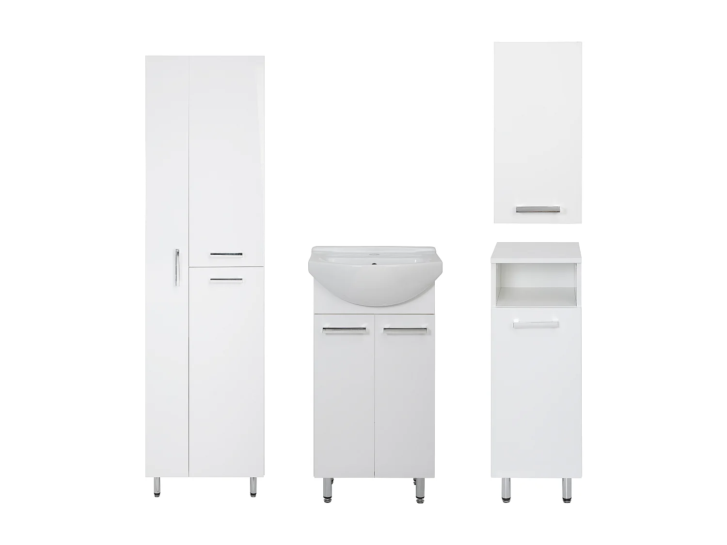 Set da bagno bianco da appoggio 45 cm Mobile con lavabo Colonna con vano per scopa Mezza colonna Mobile superiore Lupo