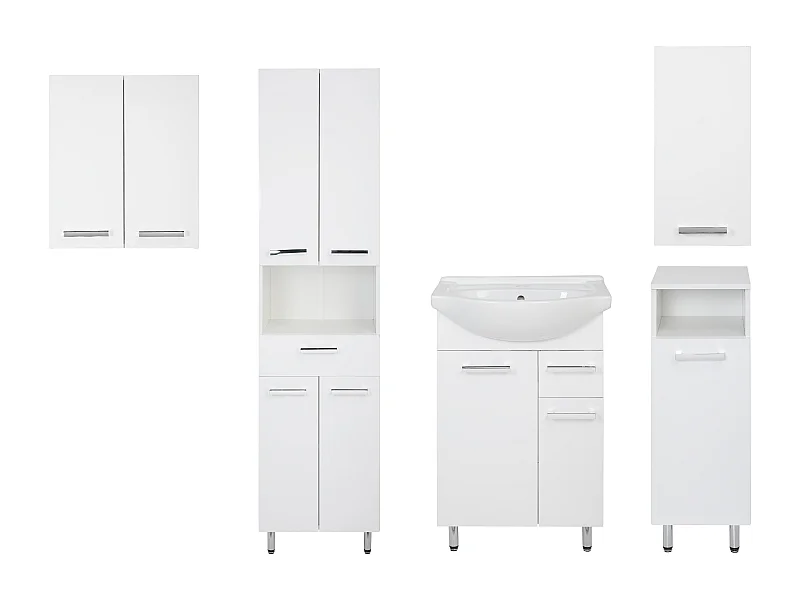Set da bagno bianco con lavabo da appoggio 55 cm Mobile con lavabo Colonna 50 cm Mezza colonna  Pensili Lupo