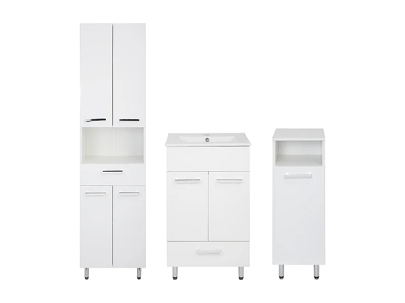 Weißes Badezimmer-Set, stehend, 50 cm, Schrank mit Waschbecken, Säule 50 cm, Halbsäule Lupo