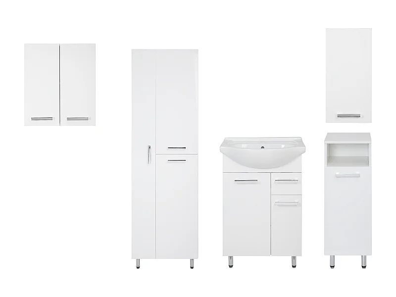 Set da bagno bianco da appoggio 55 cm Mobile con lavabo Montante per scopa Mezzo montante  Pensili Lupo