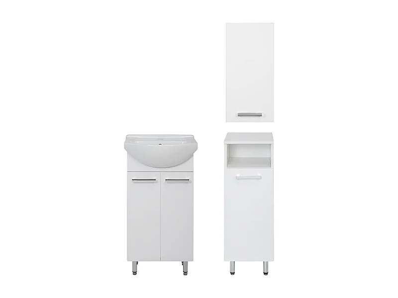 Weißes Badezimmer-Set, stehend, 45 cm, Waschbeckenunterschrank, Halbsäule, Oberschrank Lupo