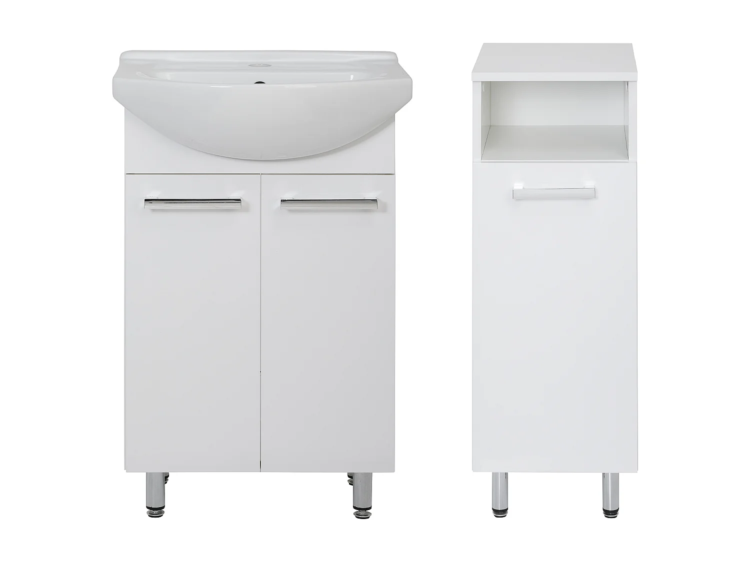 Conjunto blanco para baño de pie 50 cm Armario con lavabo  Medio pilar  Lupo
