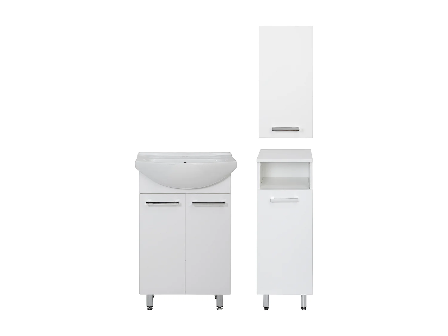 Conjunto blanco para baño de pie 50 cm Armario con lavabo  Medio pilar Armario superior Lupo
