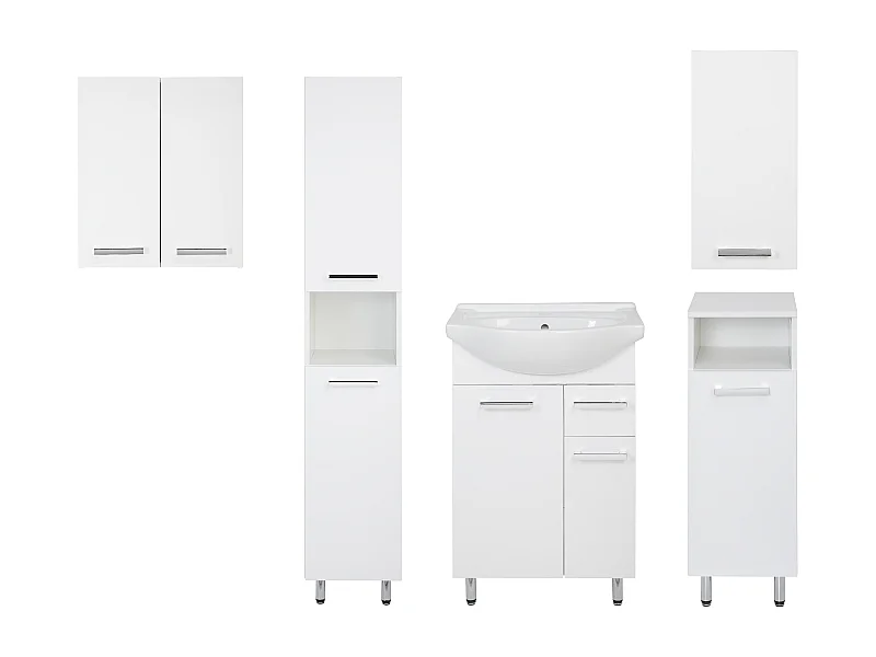 Set da bagno bianco da appoggio 55 cm Mobile con lavabo Colonna Mezza colonna  Mobili superiori Lupo