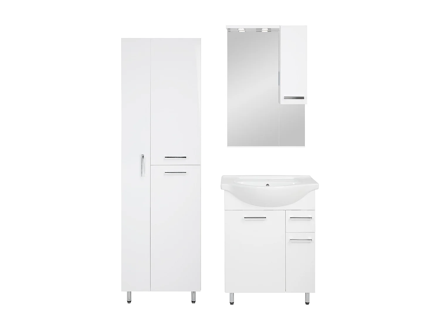 Conjunto blanco para baño de pie, 65 cm, armario con lavabo, barra para fregona, armario con espejo Lupo