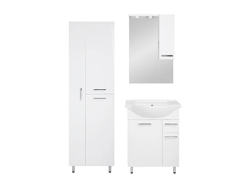 Conjunto blanco para baño de pie, 65 cm, armario con lavabo, barra para fregona, armario con espejo Lupo