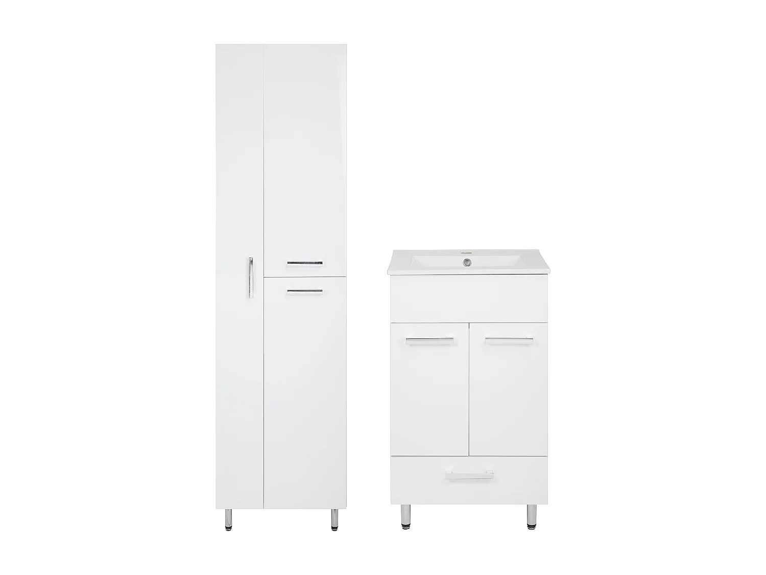 Conjunto blanco para baño de pie, 50 cm, armario con lavabo, columna con hueco para fregona, 55 cm, Lupo