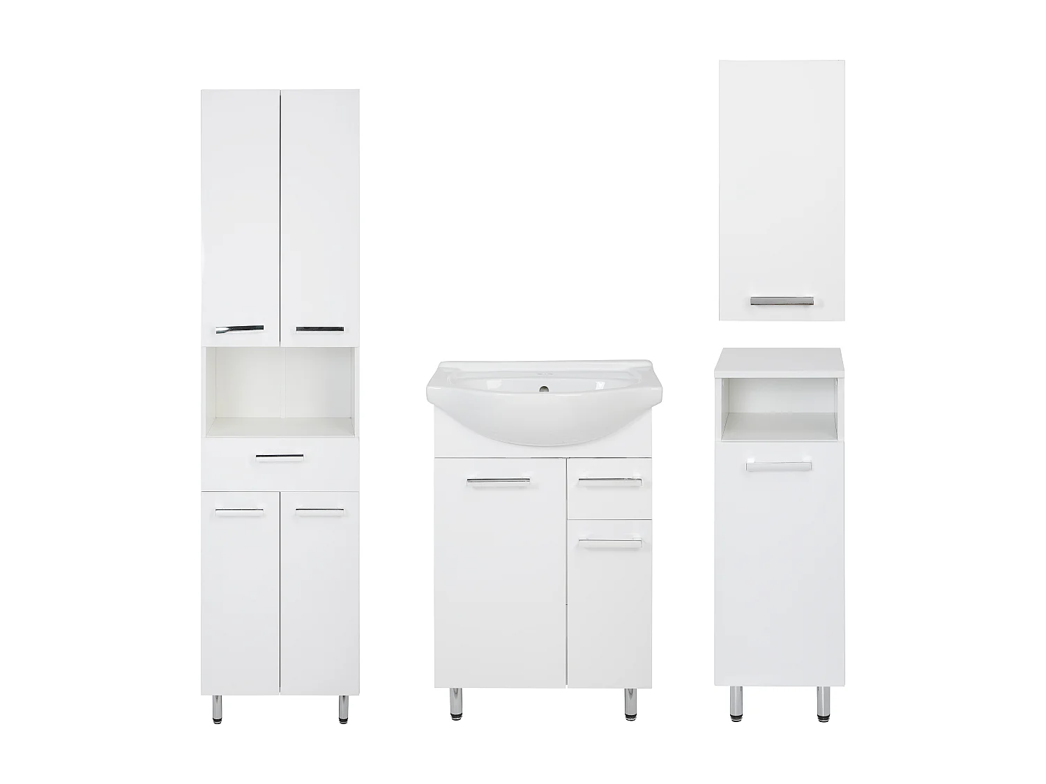 Ensemble de salle de bain blanc sur pied 55 cm Meuble avec lavabo Colonne 50 cm Demi-colonne Meuble haut Lupo