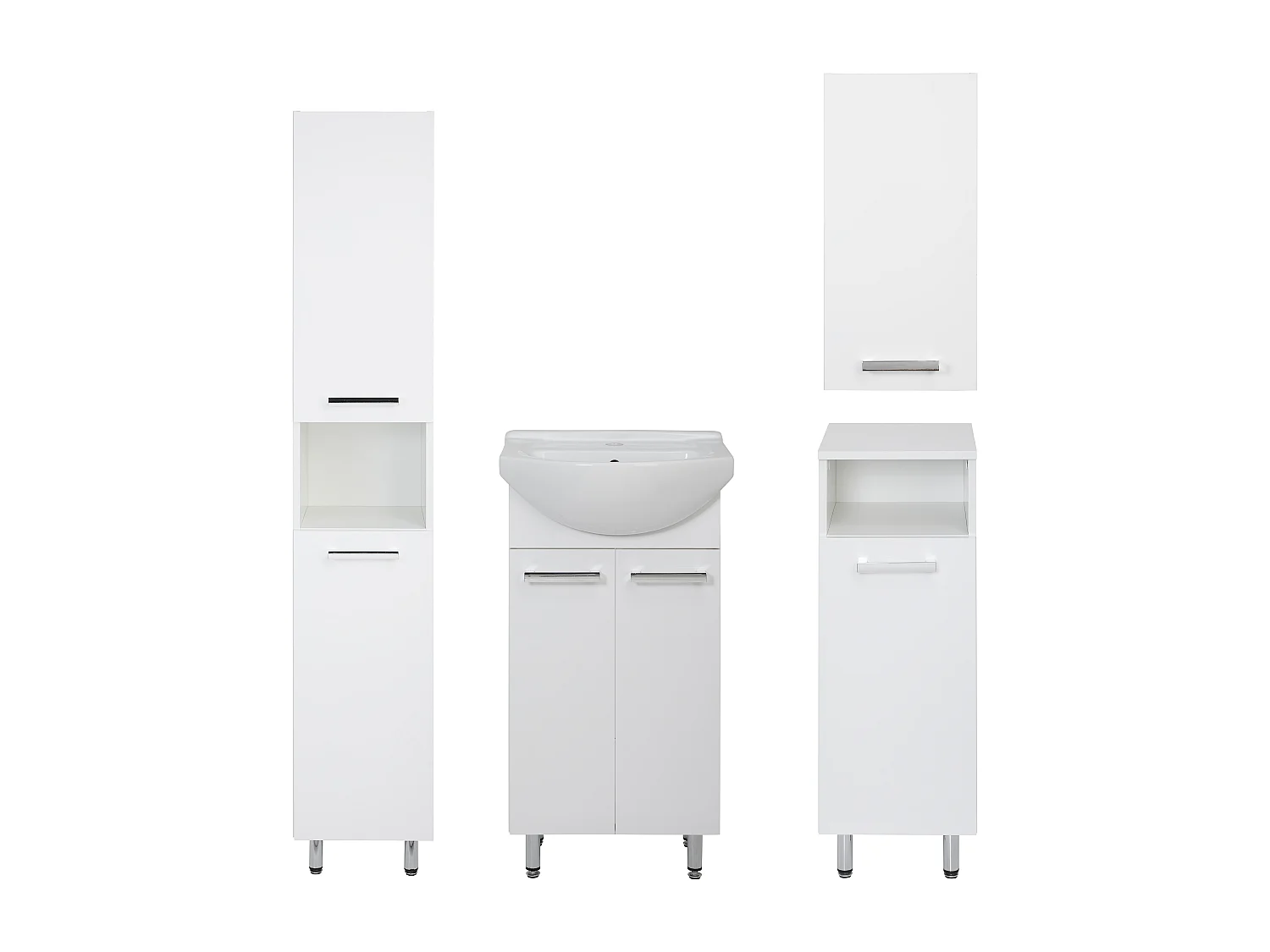 Conjunto blanco para baño de pie 45 cm Armario con lavabo Columna Semicolumna Armario superior Lupo