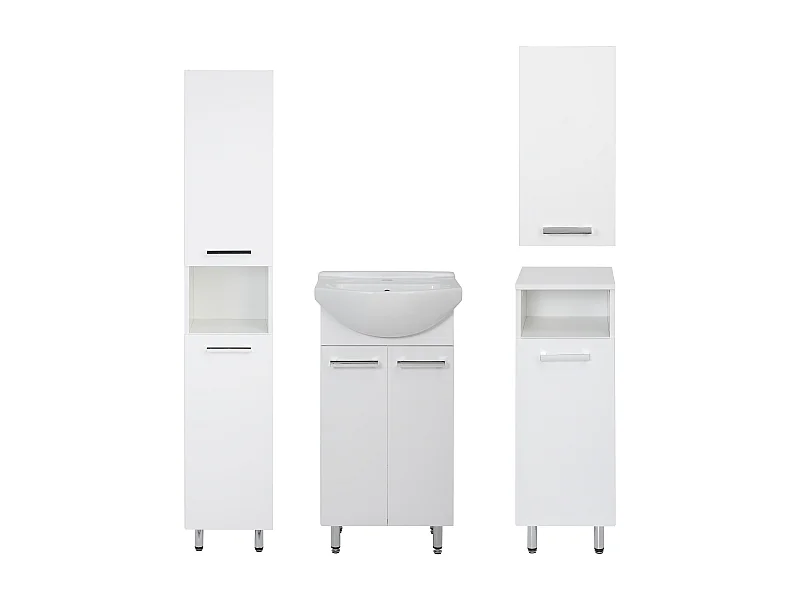 Conjunto blanco para baño de pie 45 cm Armario con lavabo Columna Semicolumna Armario superior Lupo
