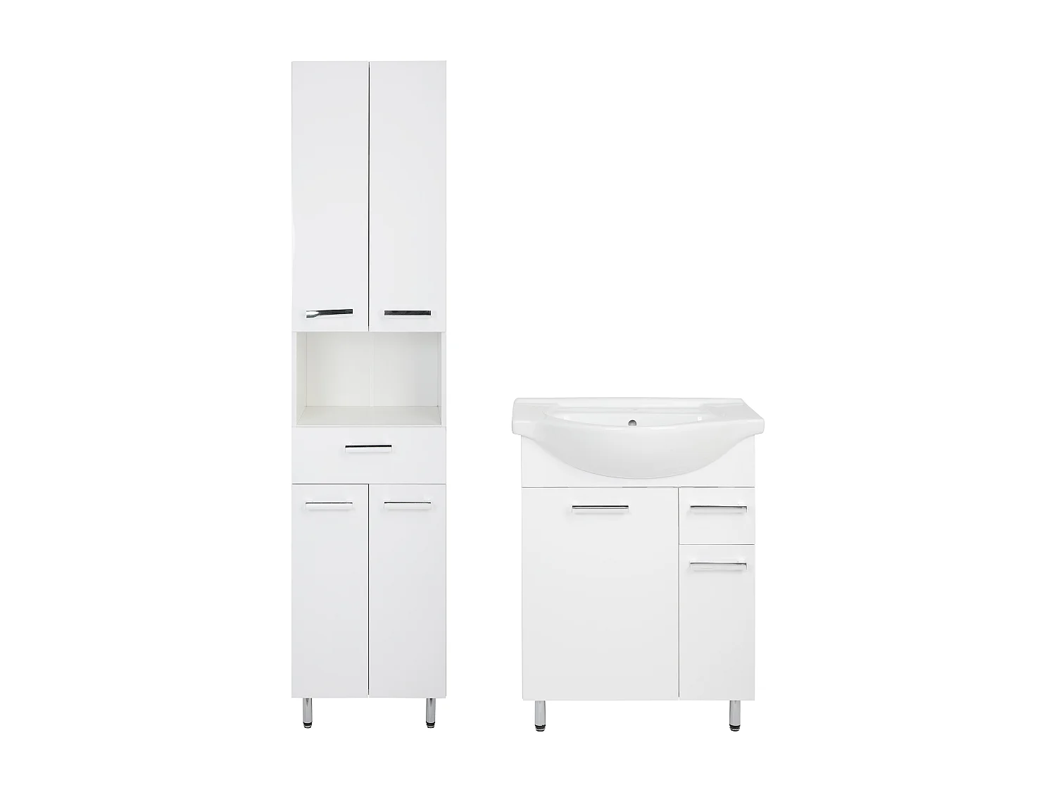 Set da bagno bianco da appoggio 65 cm Mobile con lavabo Colonna 50 cm Lupo