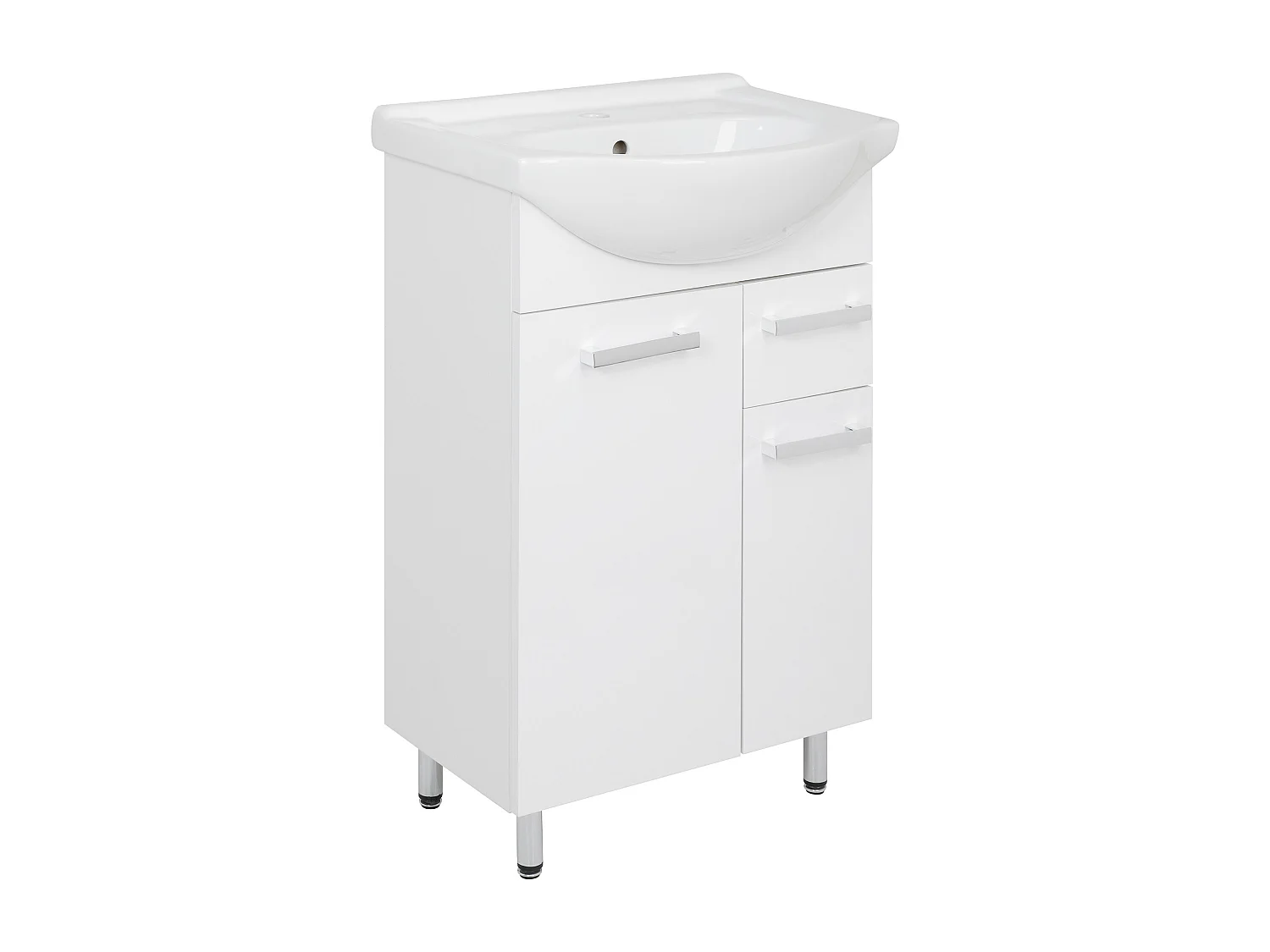 Set da bagno bianco con lavabo da appoggio 55 cm, mobile con lavabo 50 cm, cassettiera, pensile Lupo