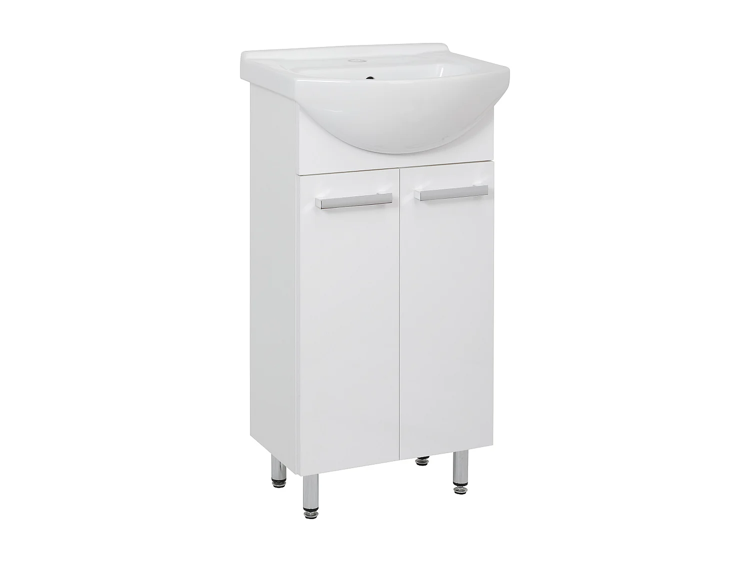 Conjunto blanco para baño de pie, 45 cm. Armario con lavabo. Columna con hueco para fregona. Semicolumna.  Lupo