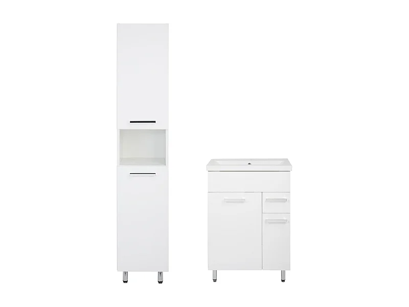 Set da bagno bianco da appoggio 60 cm Mobile con lavabo Colonna Lupo