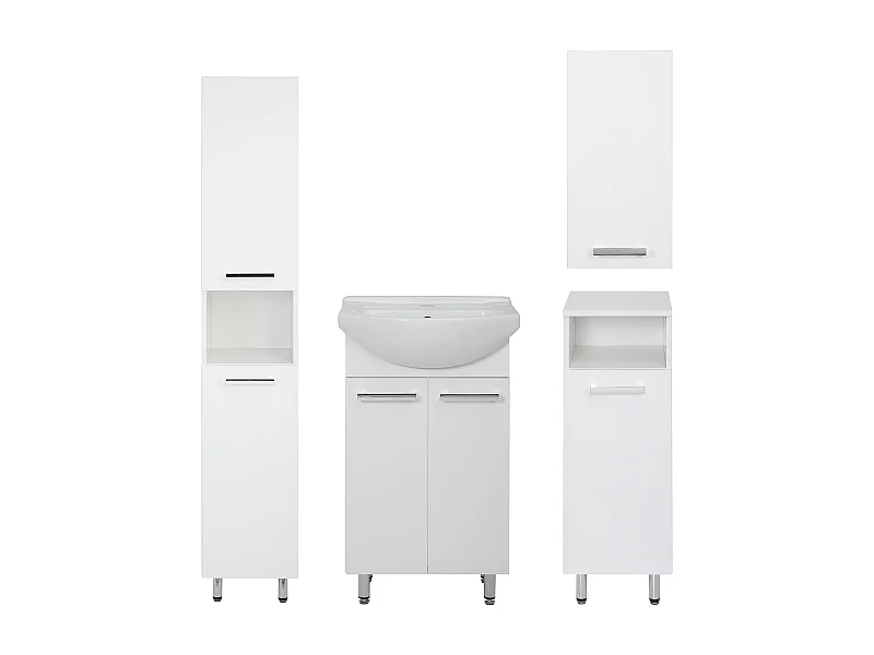 Conjunto blanco para baño de pie, 50 cm, armario con lavabo, columna, semicolumna, armario superior Lupo