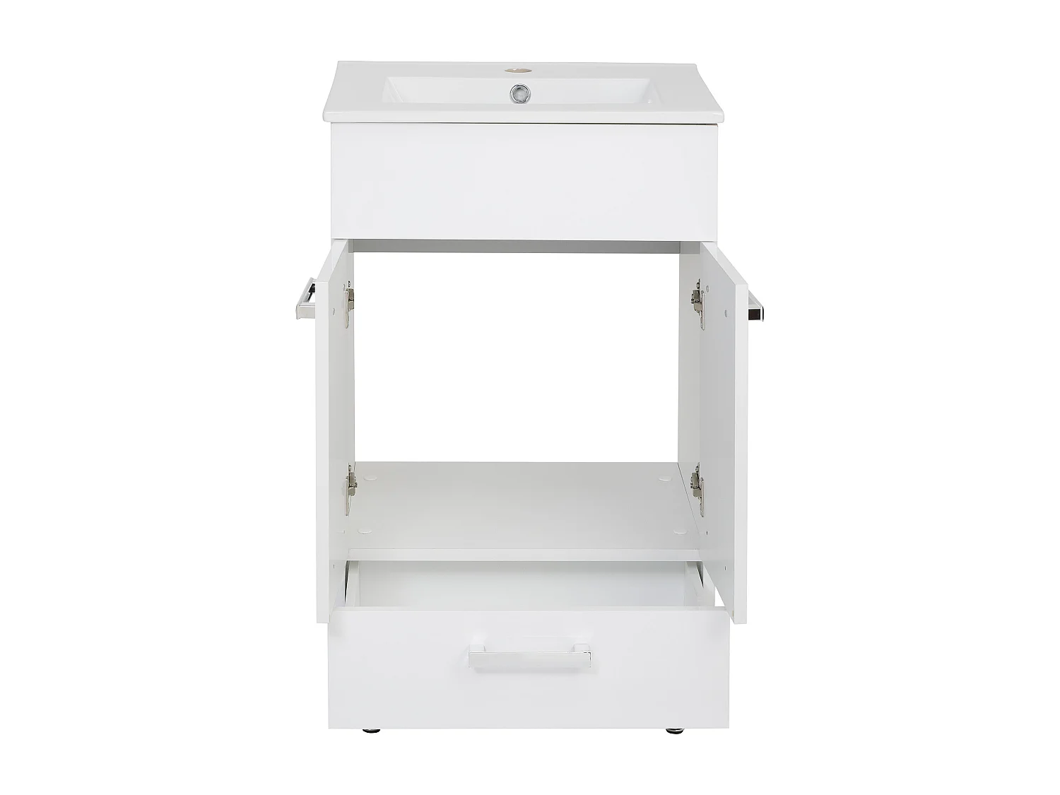 Conjunto blanco para baño de pie, 50 cm, armario con lavabo, columna con hueco para fregona, 55 cm, semicolumna Lupo.