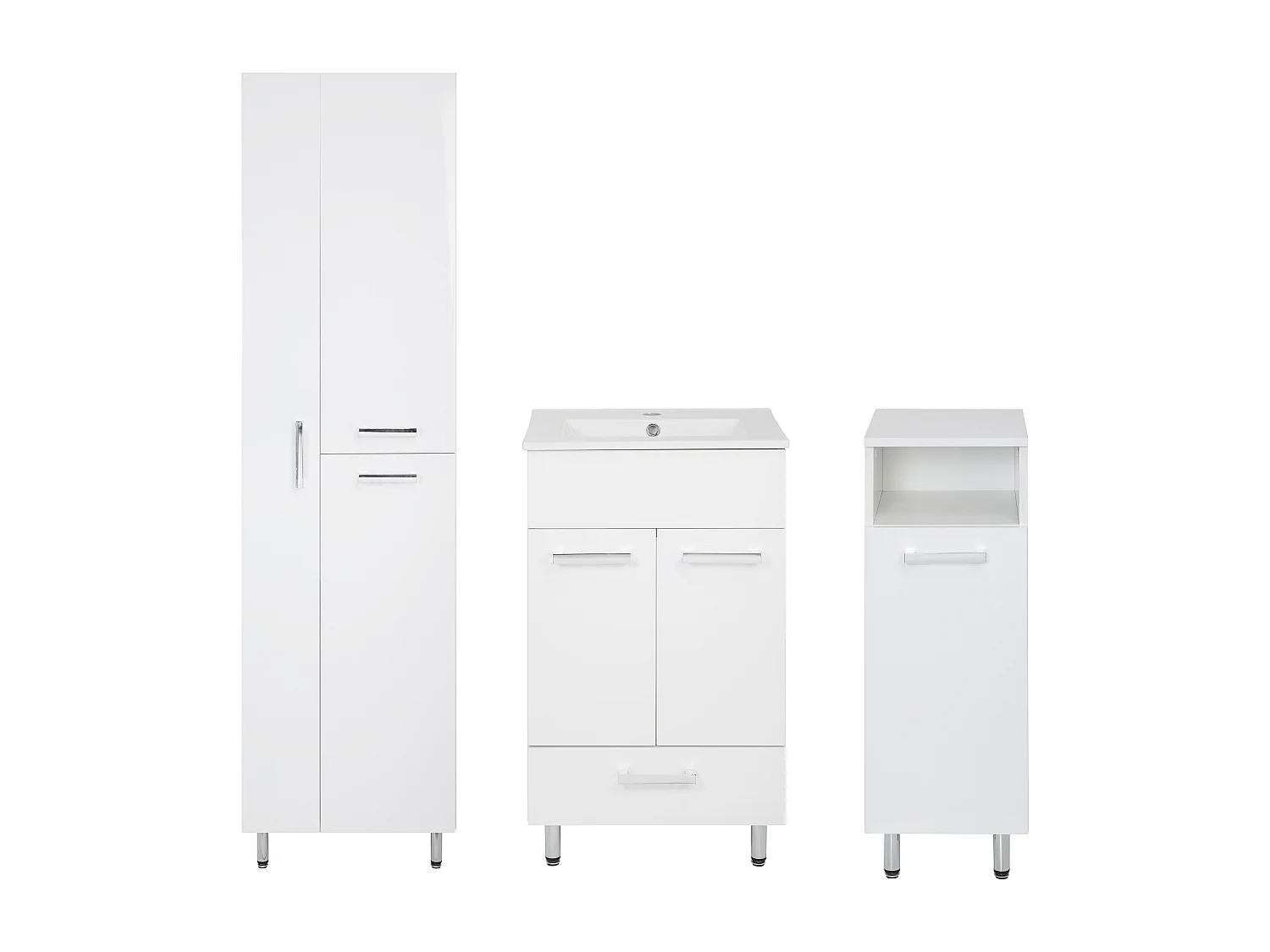 Conjunto blanco para baño de pie, 50 cm, armario con lavabo, columna con hueco para fregona, 55 cm, semicolumna Lupo.