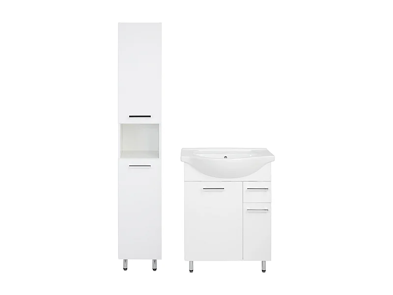Set da bagno bianco da appoggio 65 cm Mobile con lavabo Colonna Lupo