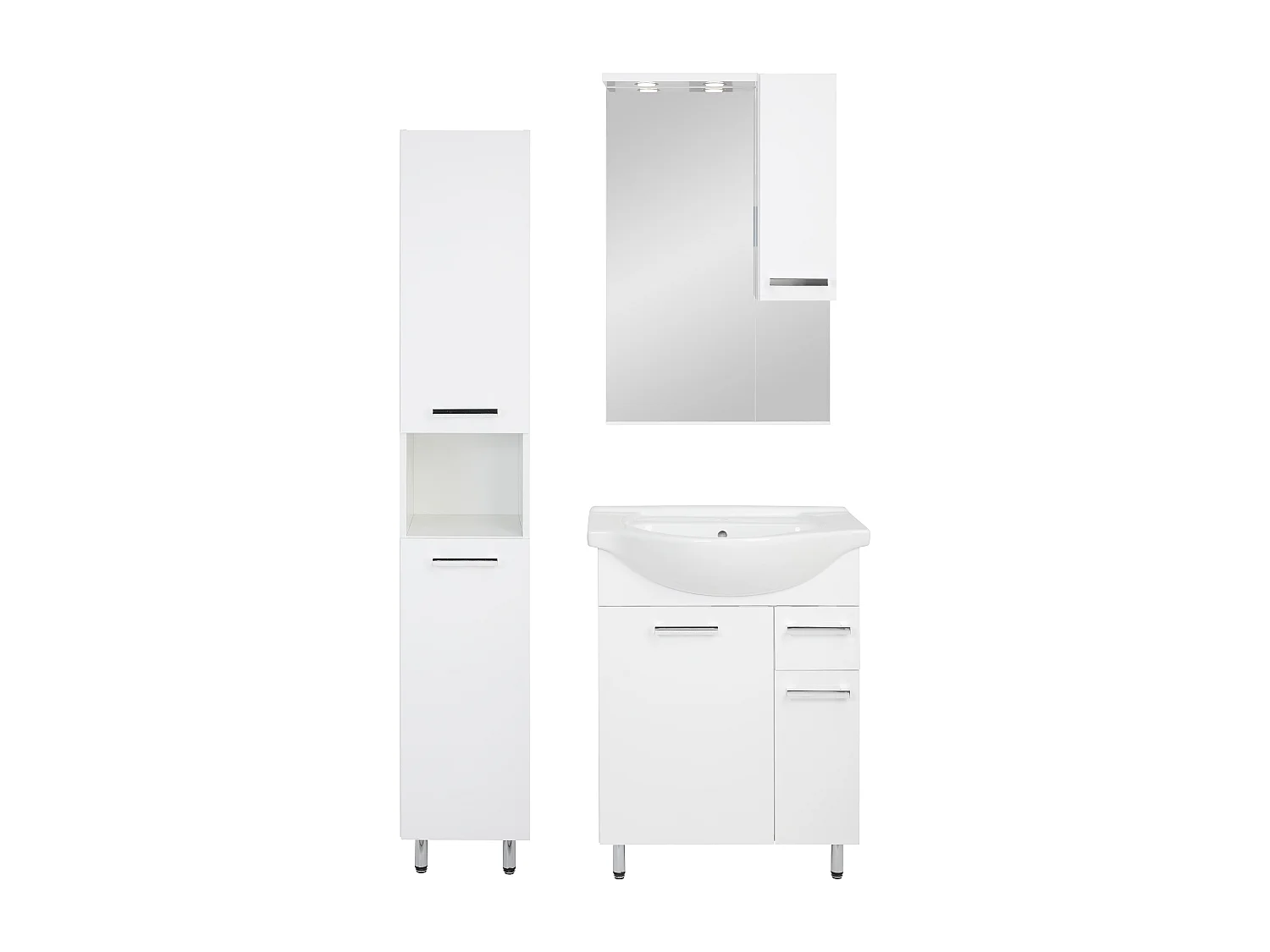 Conjunto blanco para baño de pie, 65 cm, armario con lavabo, columna, armario con espejo Lupo
