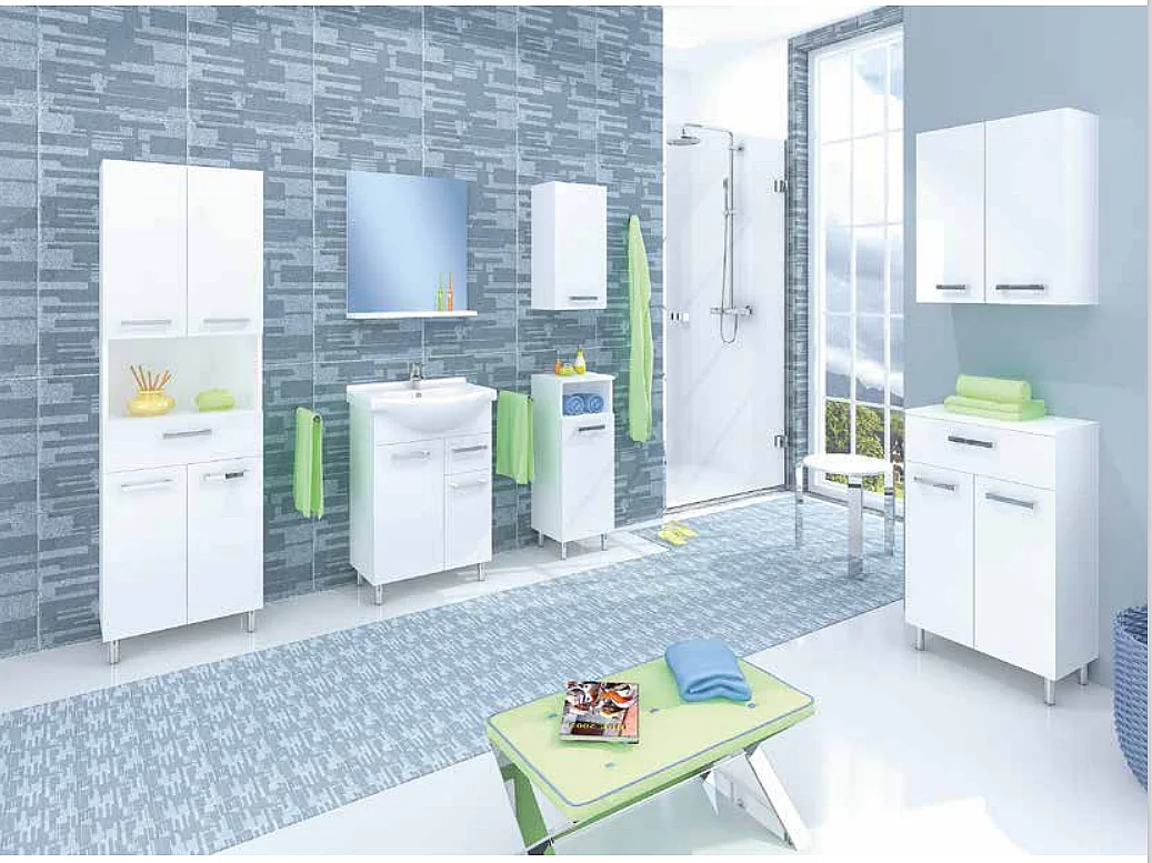 Set da bagno bianco da appoggio 65 cm Mobile con lavabo Lupo