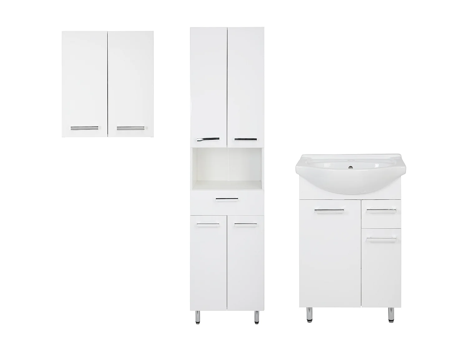 Conjunto blanco para baño de pie 55 cm Armario con lavabo Columna 50 cm Armario superior Lupo
