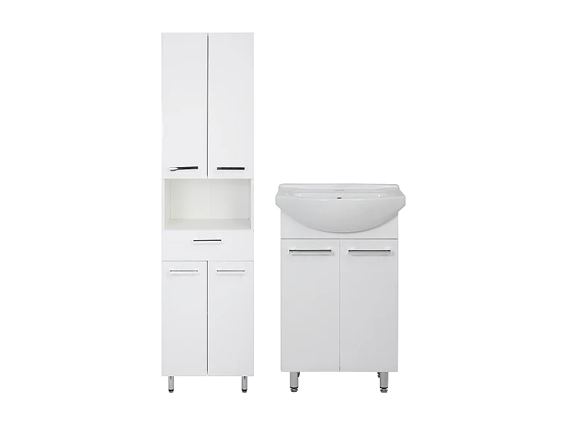 Conjunto blanco para baño de pie 50 cm Armario con lavabo Columna 50 cm Lupo