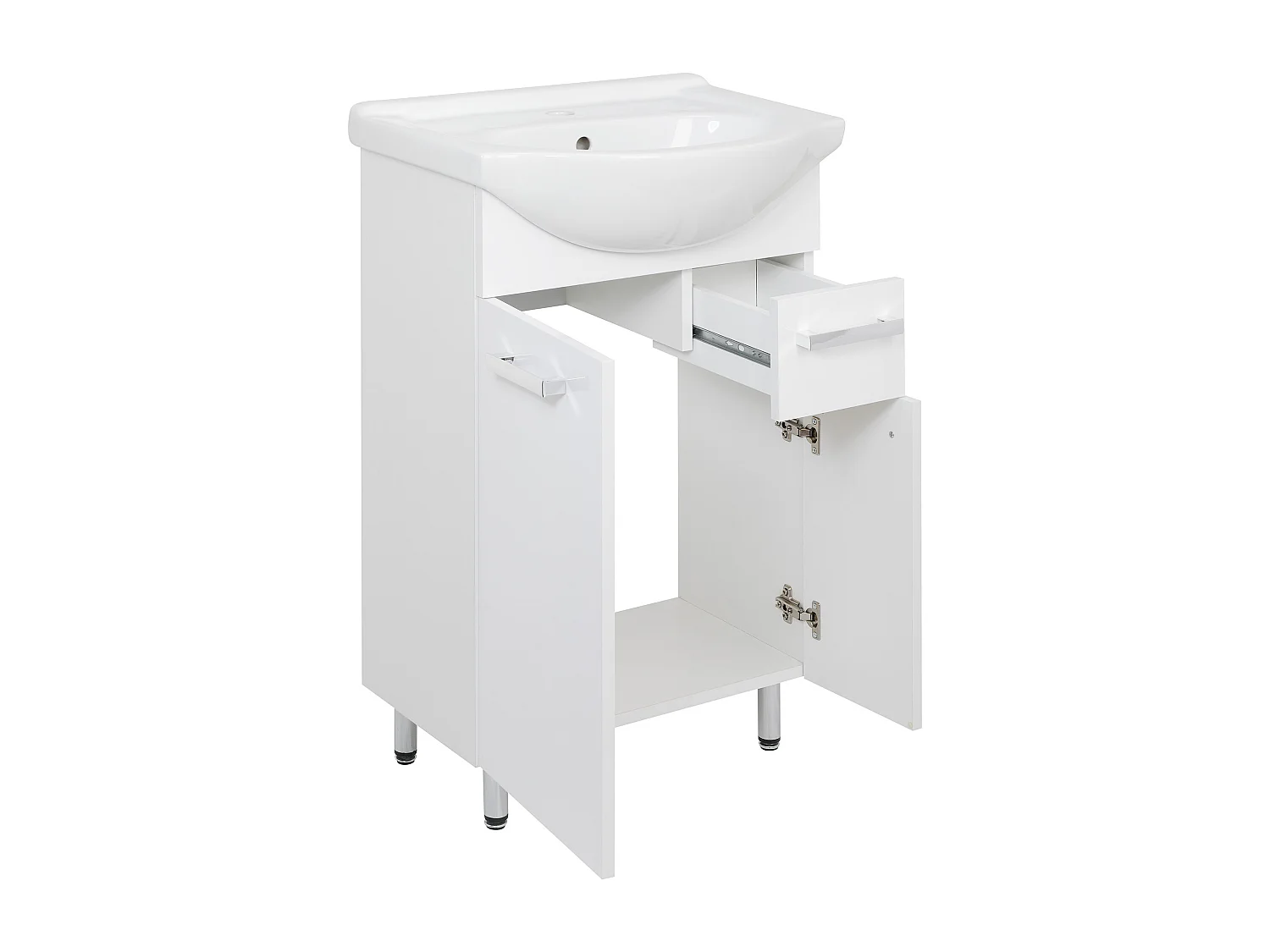 Weißes Badezimmer-Set, stehend, 55 cm, Waschbeckenunterschrank, 50 cm hoher Unterschrank, halbhoher Unterschrank, Kommode, Oberschrank Lupo