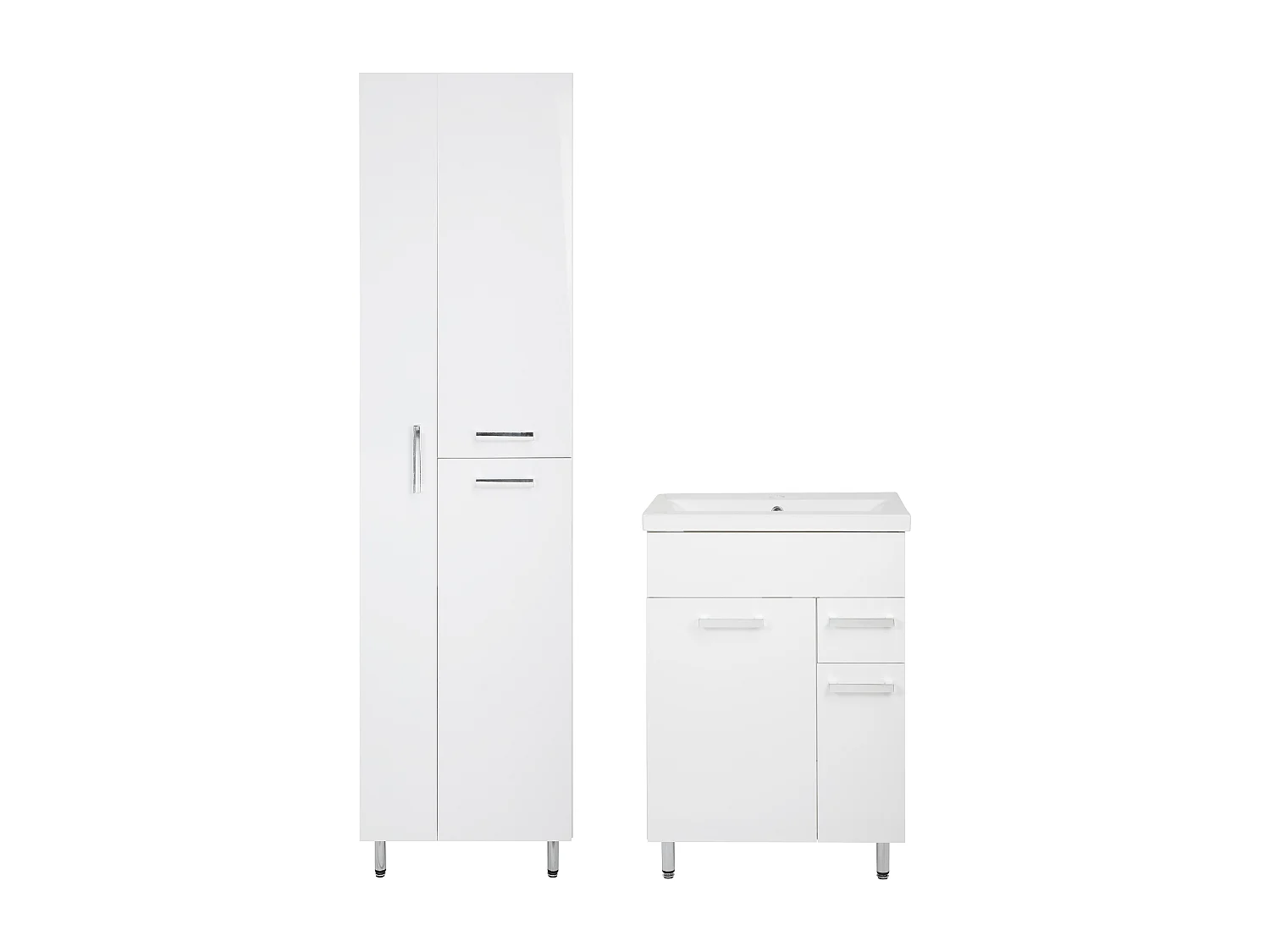 Set da bagno bianco da appoggio 60 cm Mobile con lavabo Colonna per scopa Lupo