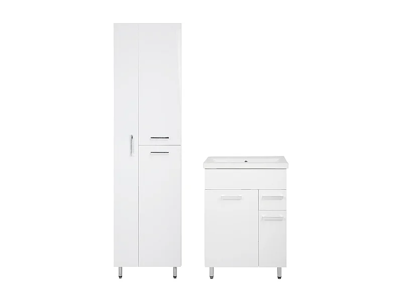 Set da bagno bianco da appoggio 60 cm Mobile con lavabo Colonna per scopa Lupo