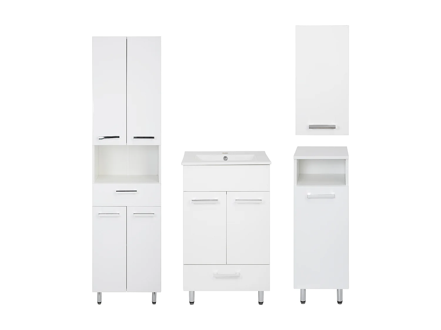 Conjunto blanco para baño de pie 50 cm Armario con lavabo Columna 50 cm Semicolumna Armario superior Lupo