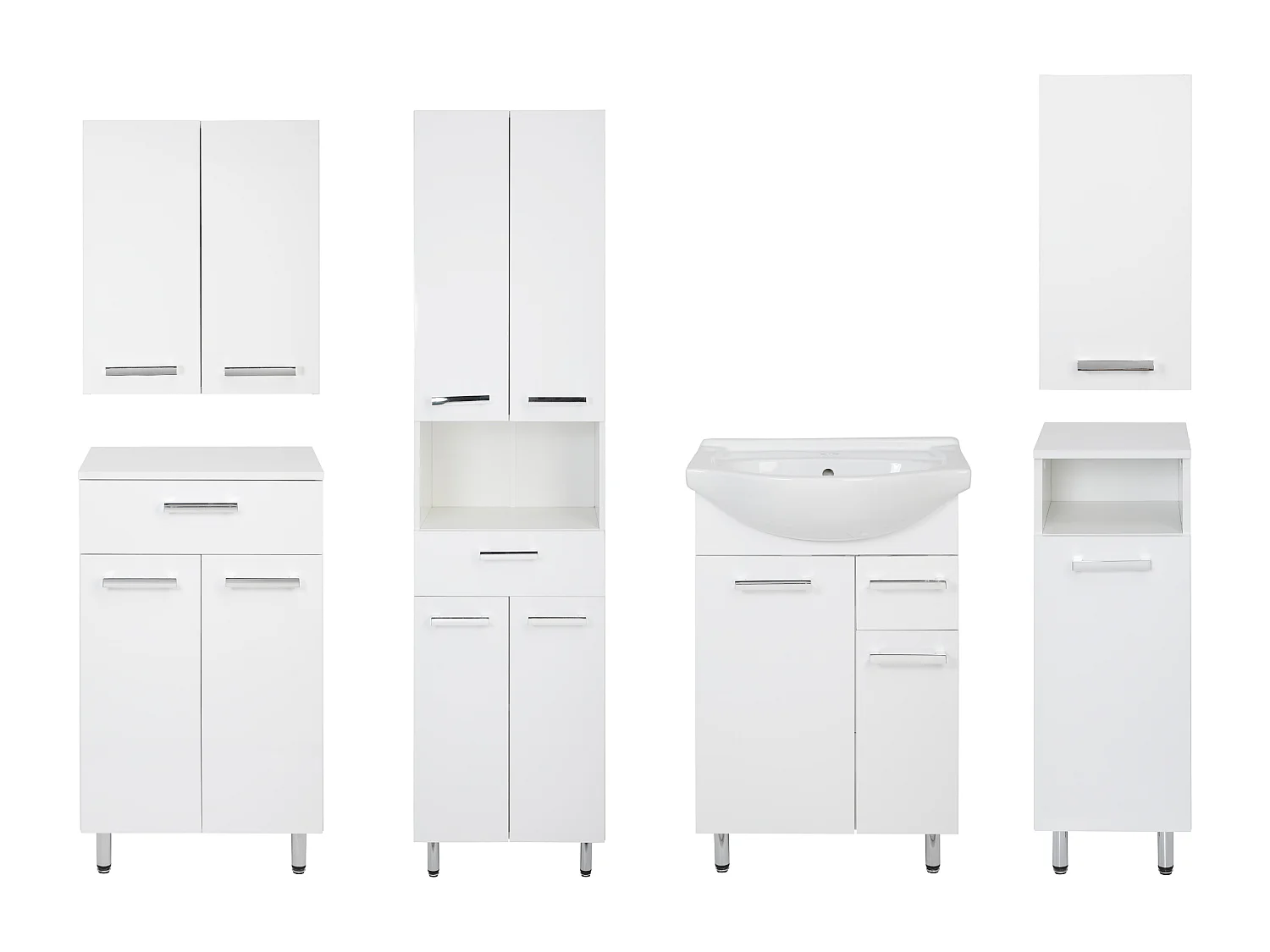Conjunto blanco para baño de pie 55 cm Armario con lavabo Columna 50 cm Semicolumna Cómoda Armarios superiores Lupo