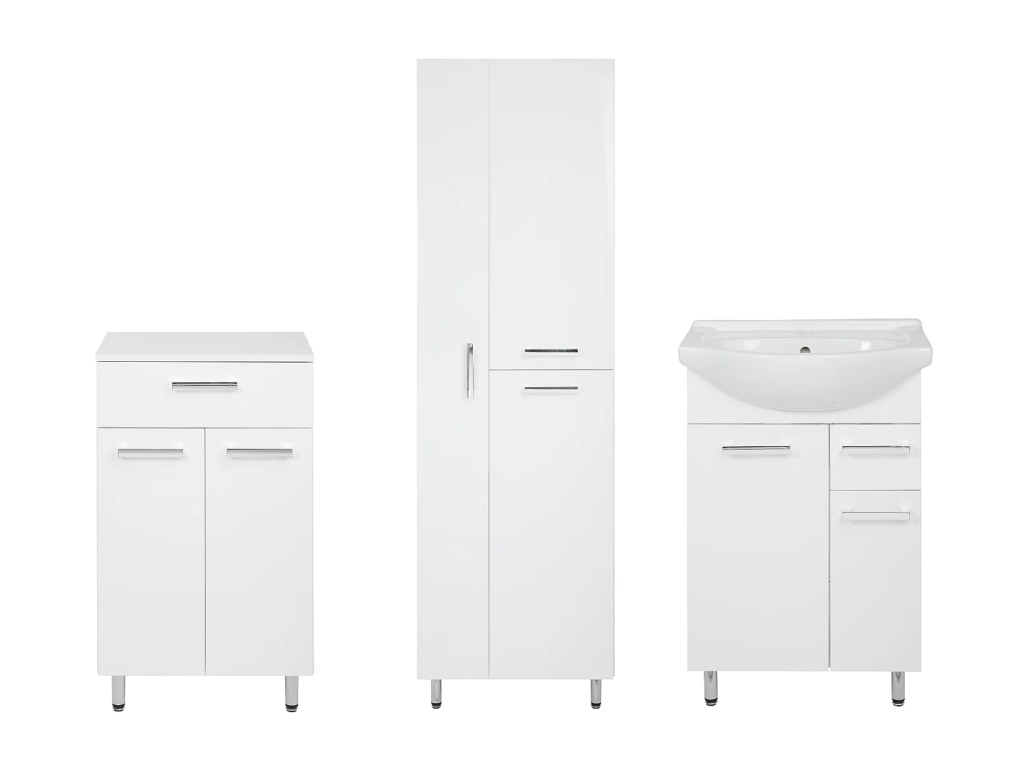 Conjunto de baño blanco de pie, 55 cm, armario con lavabo, barra para fregona, cómoda Lupo