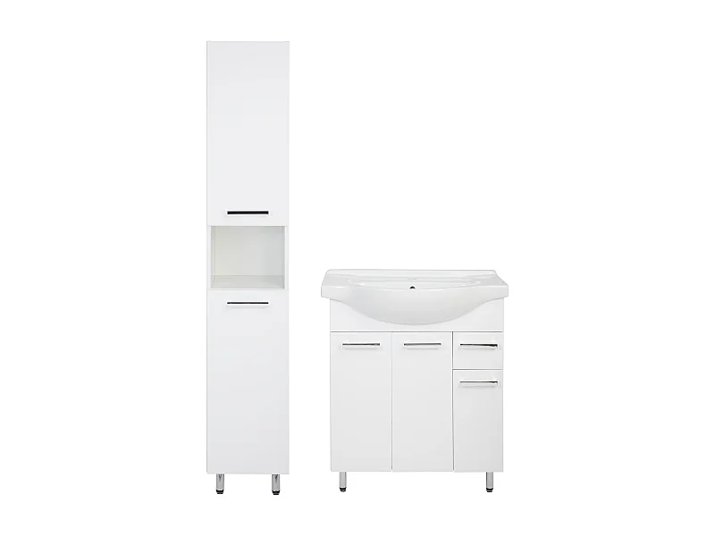 Set da bagno bianco da appoggio 75 cm Mobile con lavabo Colonna Lupo