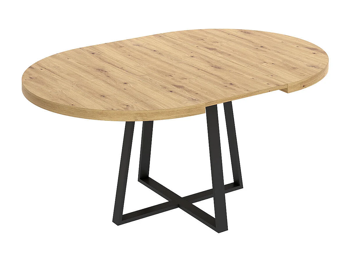 Table ronde extensible AUCUNE DUNA 4 à 6 personnes décor chêne naturel et métal noir L110 x P110/152 x H77 cm