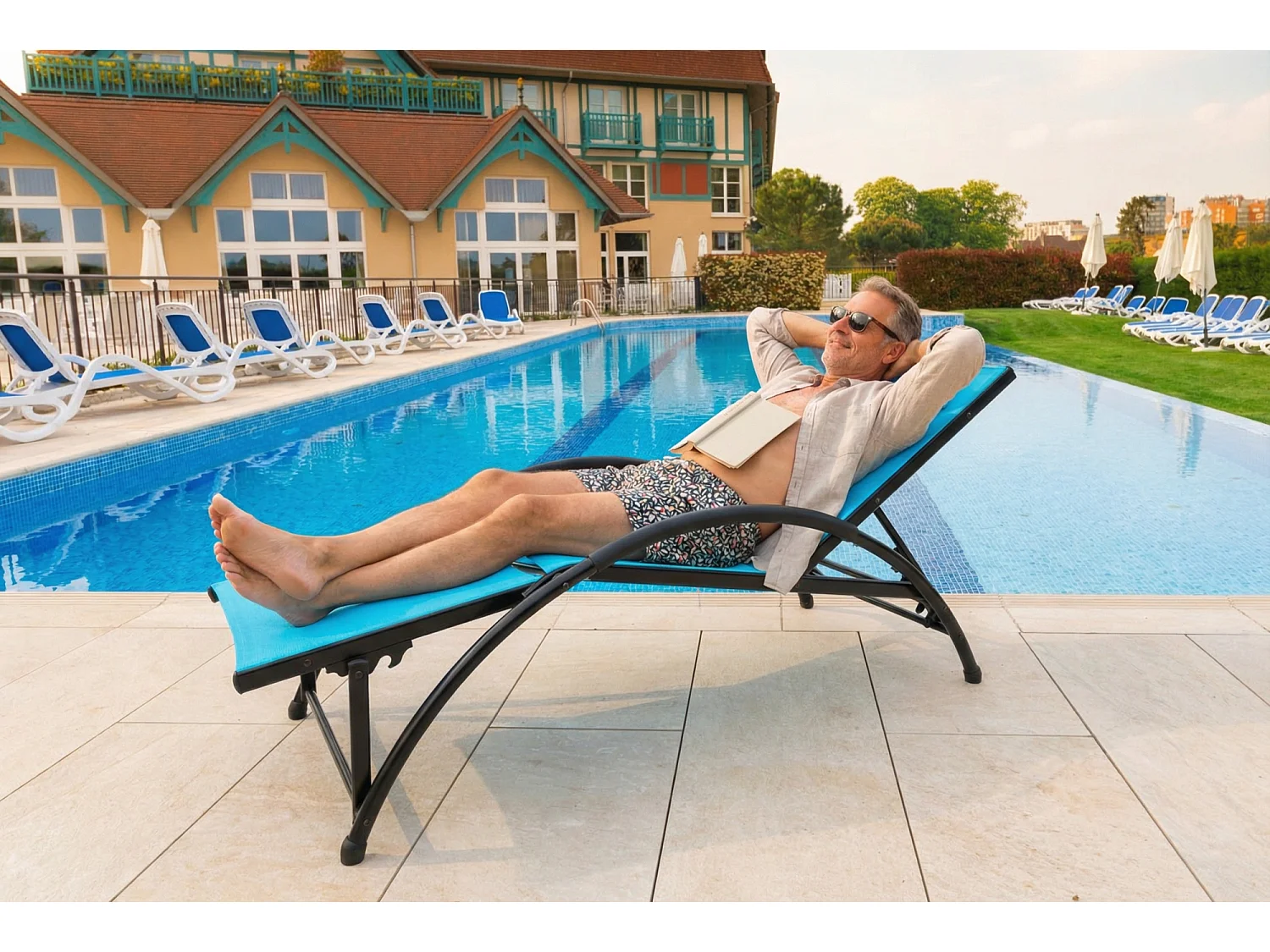 Lettino pieghevole - O'Colors - Blu - Poggiatesta incluso