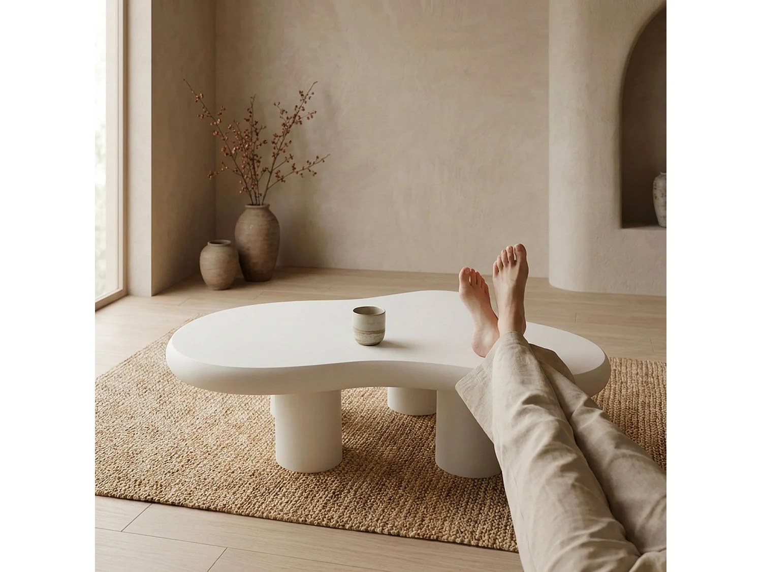 Table Basse Organique "Wendi" 100cm Crème