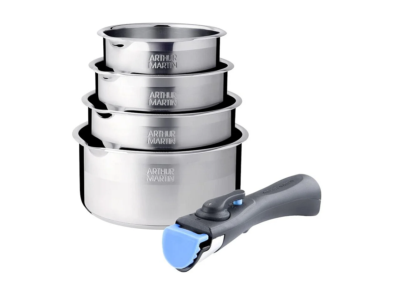 Batterie de cuisine inox 5 pcs avec manche amovible Arthur Martin AM7457
