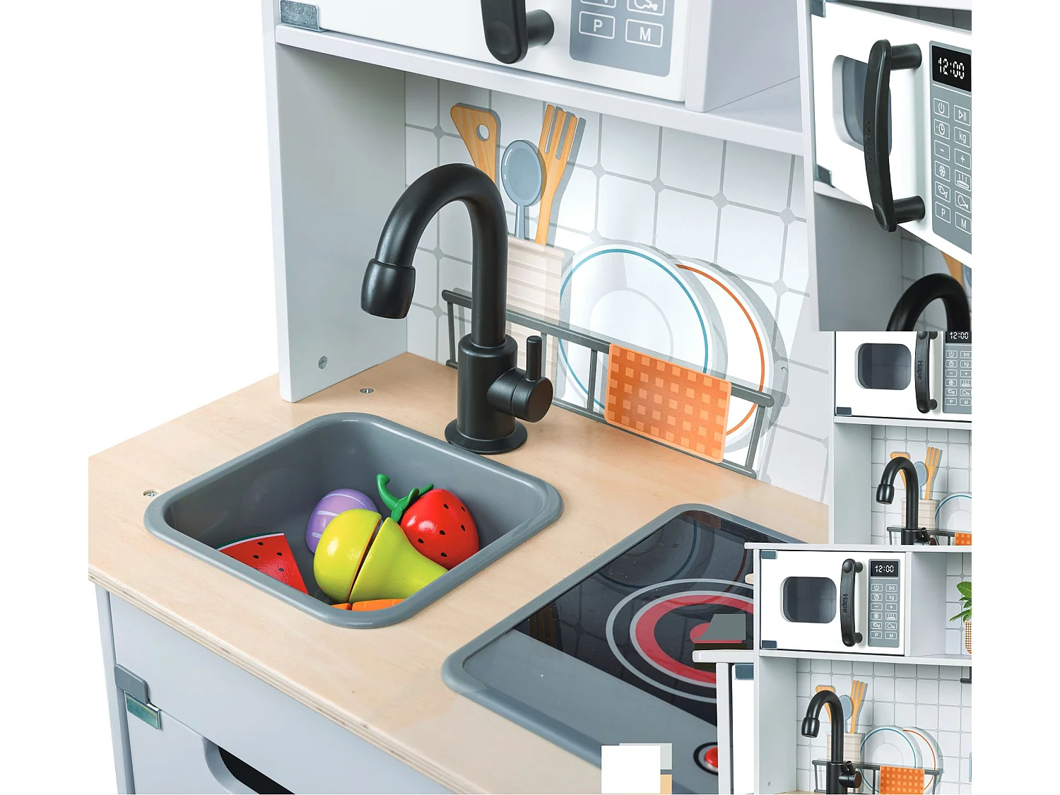 Cocina interactiva de madera para niños - 60 x 30 x 91,8 cm - A partir de 3 años