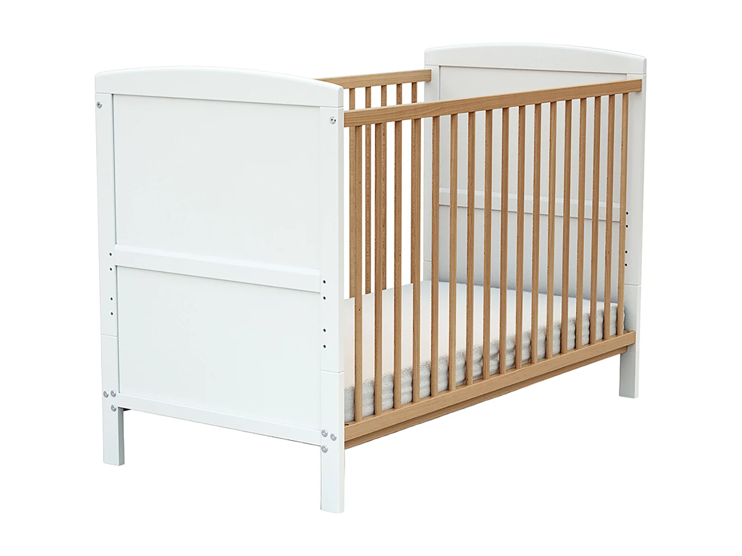 Lit bébé évolutif en bois ESSENTIEL Blanc et Hêtre Verni 60 x 120 cm