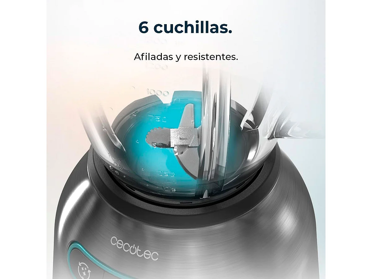 Batidora de vaso Cecotec Power Black Titanium 2200MAX Smooth 2200W 1,75L especial Smoothies inox