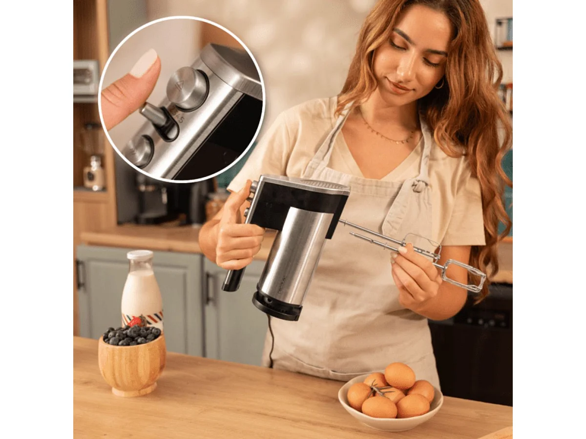 Batidora de varillas Cecotec PowerTwist 500 Full Steel 500W 5 velocidades negro/inox
