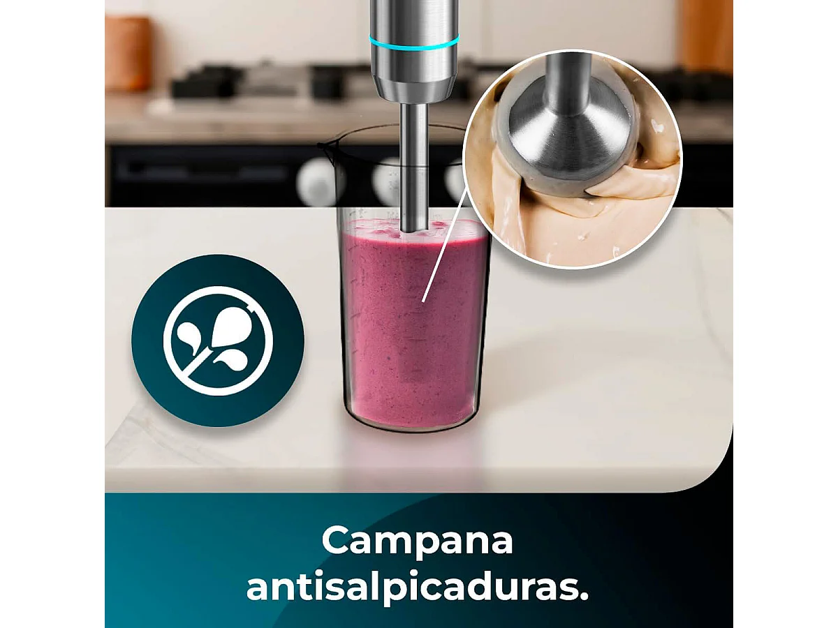 Batidora de mano Cecotec Power Neutron 1100MAX Cream&Crush 1100W con accesorios inox