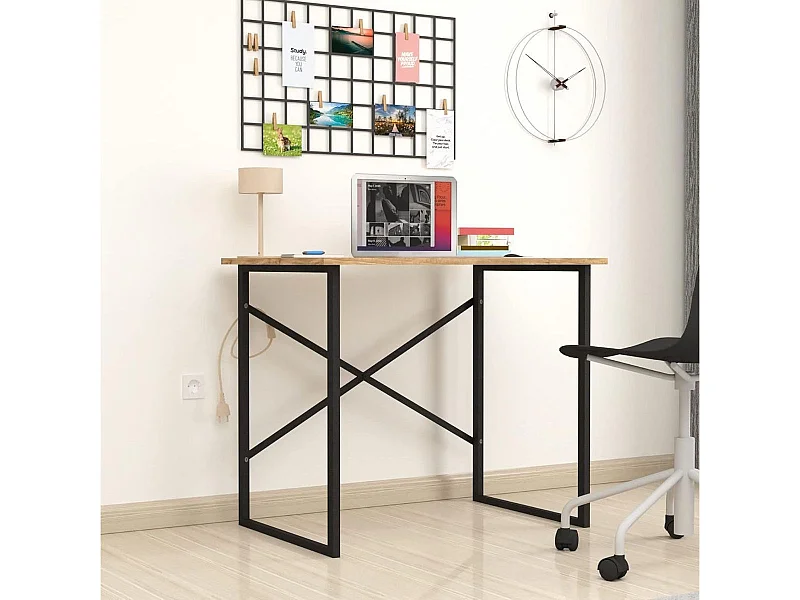 Escritorio Mapa diseño fijo natural/negro 75x90x60 cm