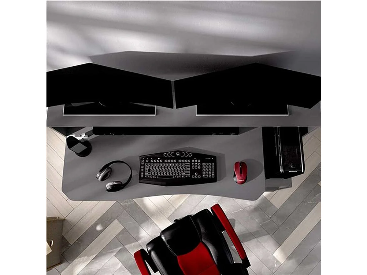 Escritorio gaming Fosk 2 compartimentos con cajón y armario grafito