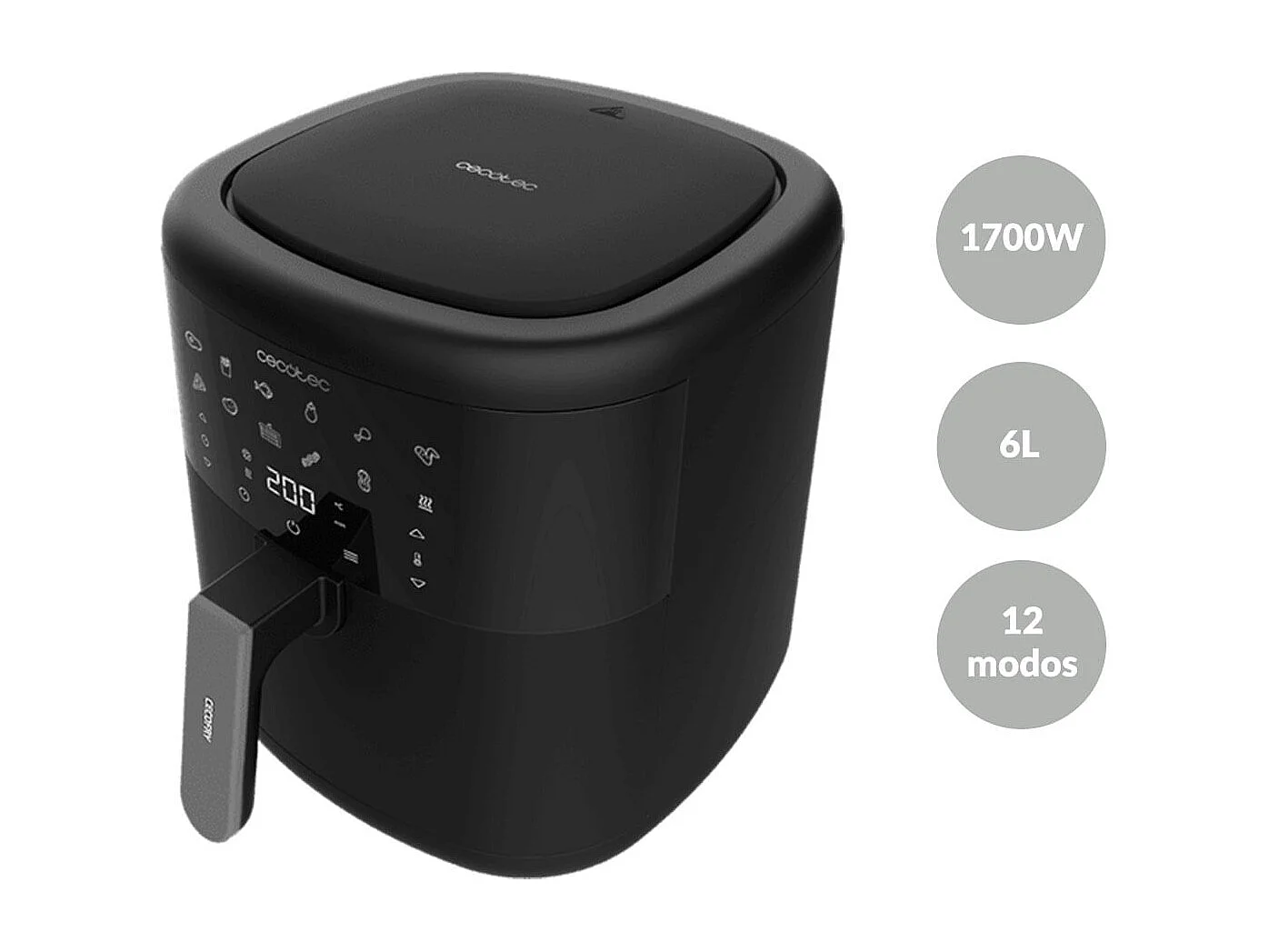 Freidora de aire Cecotec Cecofry Bombastik 6000 1700W 6L 12 modos de cocinado negro