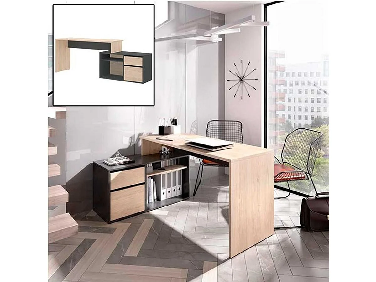 Escritorio Rox 2 opciones de montaje grafito/natural