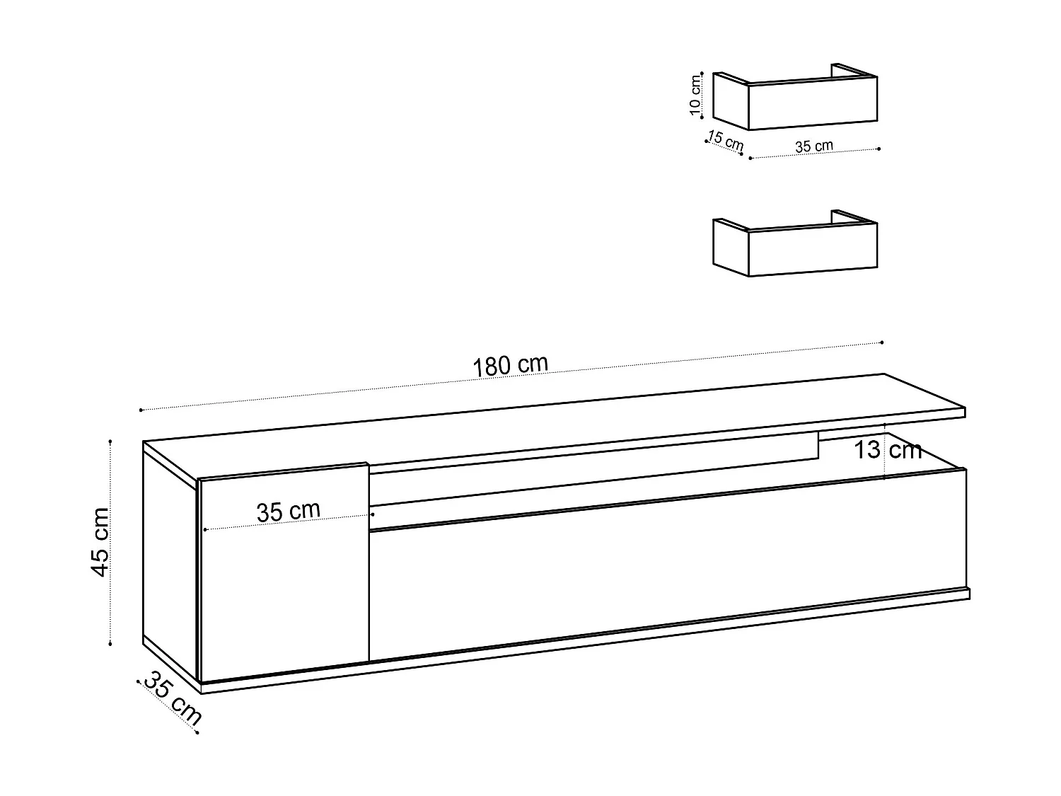 Meuble TV en bois "Alika" - 180 x 35 x 45 cm - Chêne